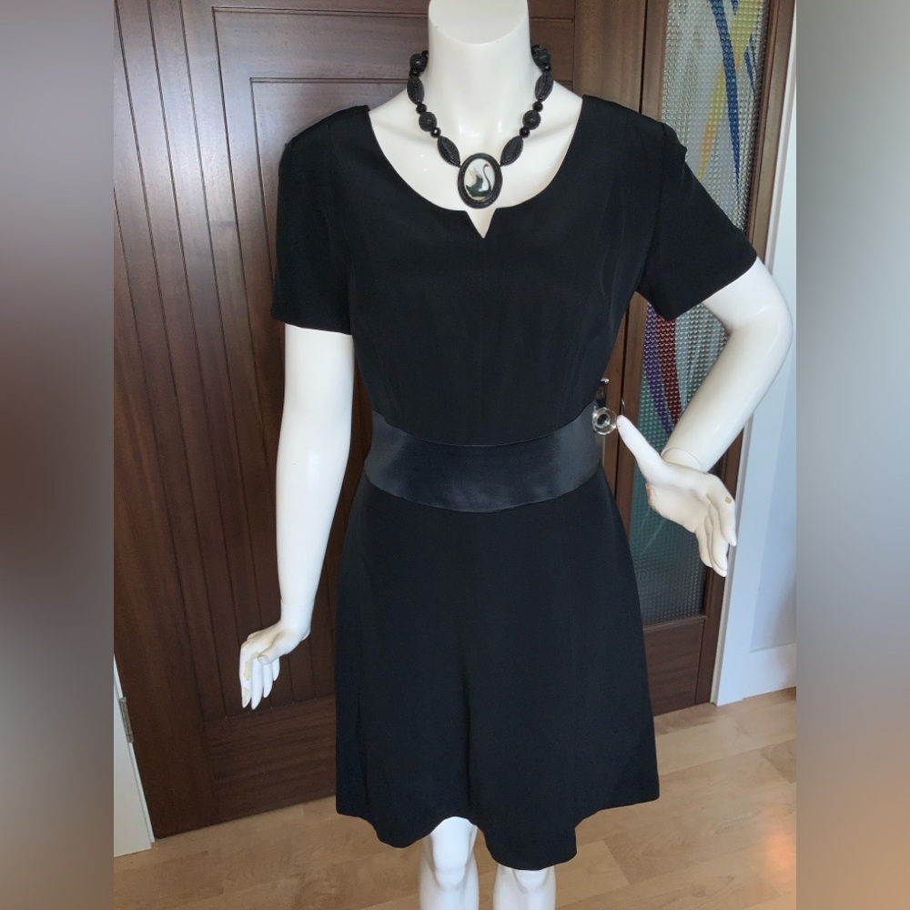 SELINA Little Black Dress, A Line, Satin Waistband, Sz 8